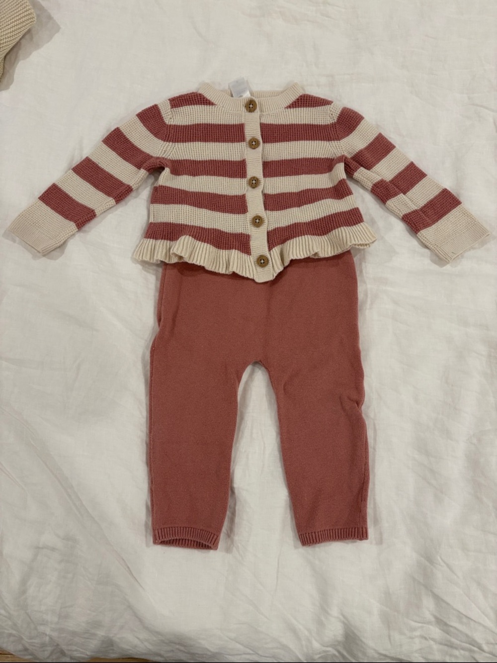 Carter's Striped Knit Cardigan - Cream & Dusty Rose